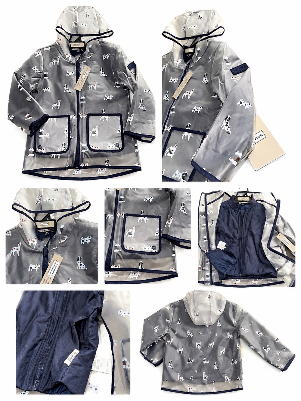 Hunter 2pc Clear Kids Raincoat with Navy Trim and Dog Print